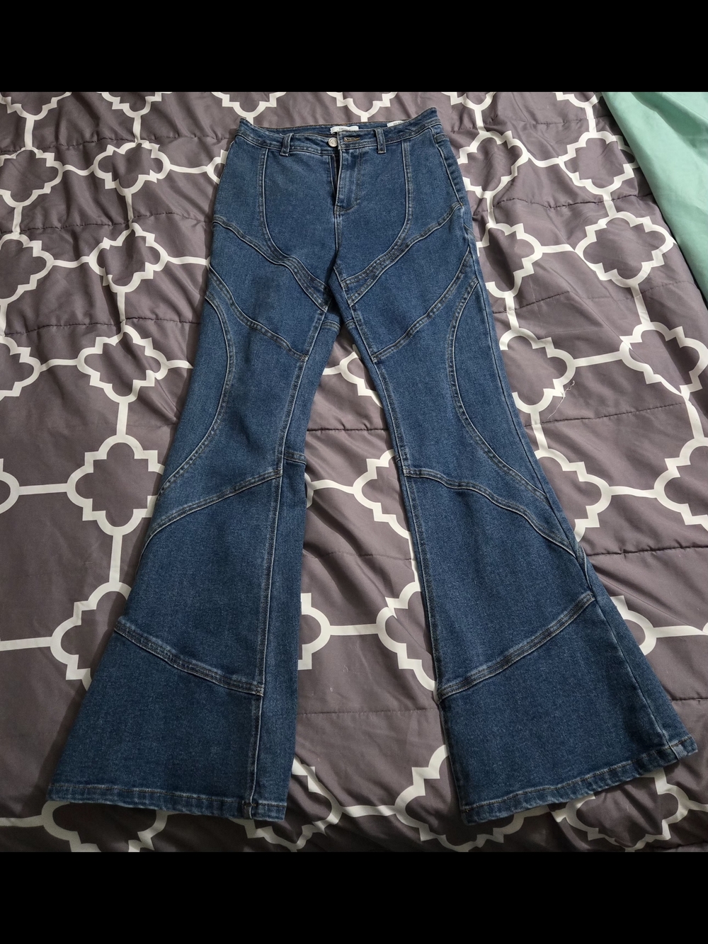 Forever 21 Dark Blue Flared Patchwork Jeans